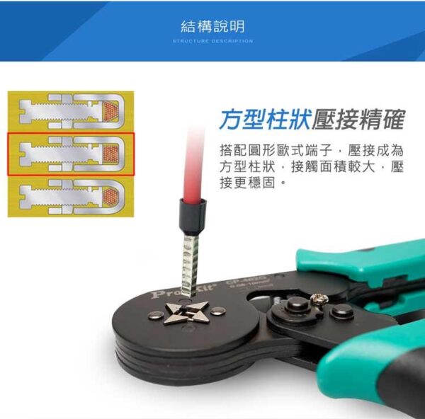 【寶工Pro'sKit】CP-462自調式歐式端子壓線鉗(四邊型)