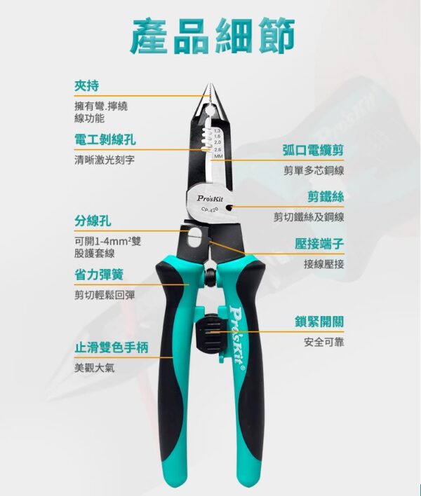 【寶工Pro'sKit】CP-420多功能電工鉗