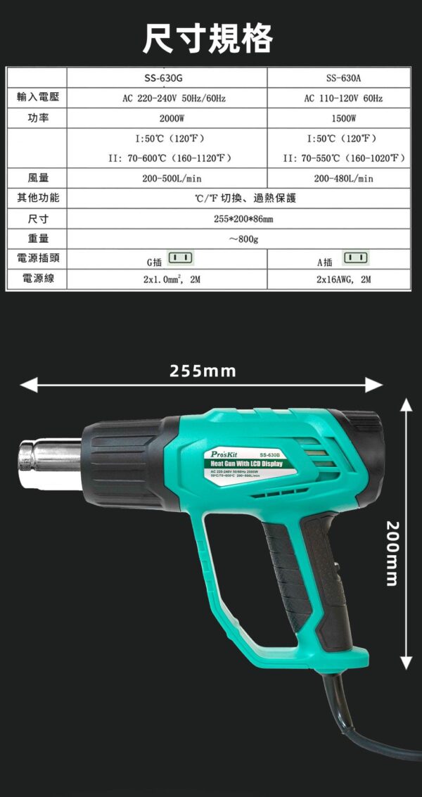 【寶工Pro’sKit】SS-630A 數顯型熱風槍
